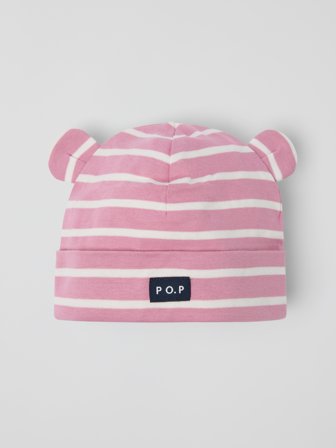 Polarn O. Pyret - Stripey beanie with ears - 36|38 - Childrenswear - pink