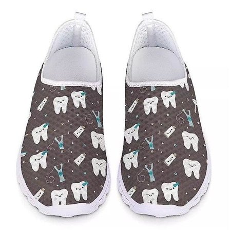 Söta tecknade tandmönster kvinnor Slip On Sneakers ( set 1)