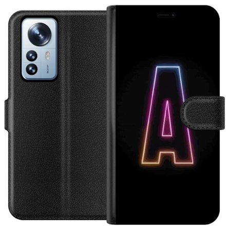 Kompatibel Tegnebogsetui til Xiaomi Xiaomi 12 Pro Minimalistisk neonbogstav A i regnbuefarvet lys mod sort baggrund i moderne typografisk stil