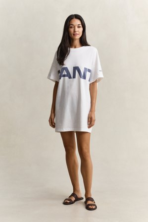 GANT Damen T-Shirt-Kleid mit Grafik-Print (XS) Weiß