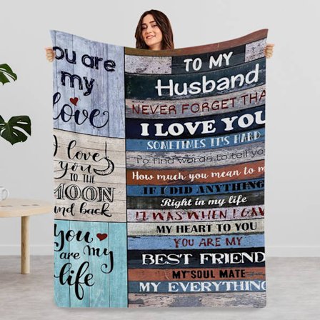 Till min make träpanel Alla hjärtans dag-filt - Gåva till make. Mjuk pläd för soffa/säng, romantisk 'Jag älskar dig'-meddelandeinredning. Varm 