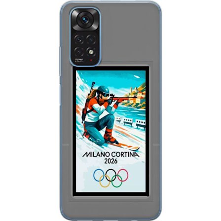 Yhteensopiva Puhelinkuori Xiaomi Redmi Note 11S Retrojuliste Cortina Milano 2026 vuorilla, talviurheilijoilla, italiankoloreilla, Milanon tuomiokirkol