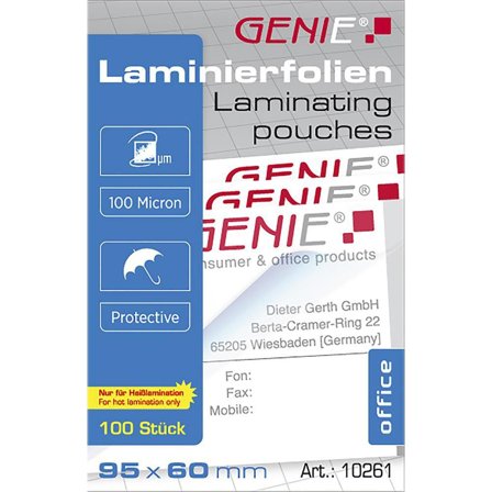 GENIE Laminiertaschen 100 im Visitenkartenformat - Folien