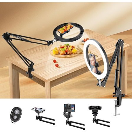 10" Ring Light med stativ for skrivebord, Ring Light Telefon LED med stativ og telefonholder, for videokonferanse/TikTok