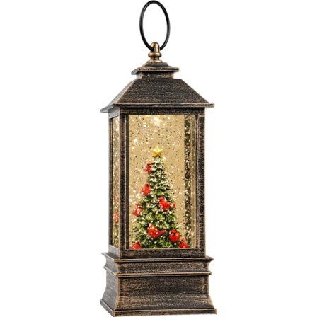 10'' Lyserød Juletræ Kardinal Musik Sne Globe Vand Lanterne med Hvirvlende Glitter Dekoration til Jul