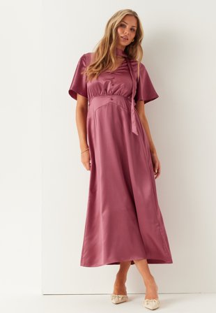 Bubbleroom - Satin Scarf Maxi Dress - Dark pink - Kläder