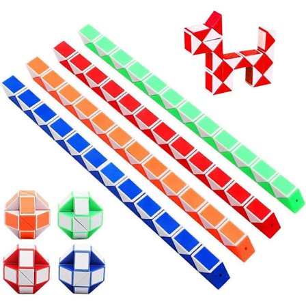 Terning Legetøj - Sæt med 4 12 Stykker, 24 Blokke - Magisk Hastigheds Cube / Slange Cube Puslespil / Magisk Slange Cube - 3D IQ Legetøj til Børn og 