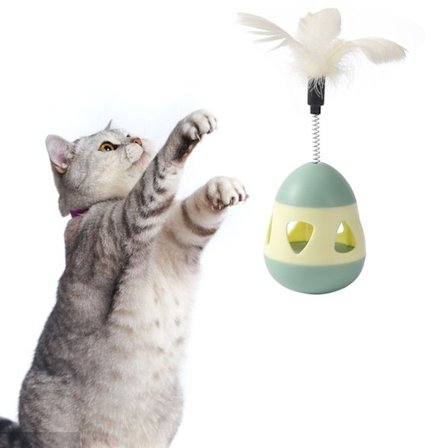 Kattelegetøjsgodbidautomat med fjeder, interaktiv, forhindrer væltning, langsom fodring, puslespilslegetøj til kat Gul Grøn