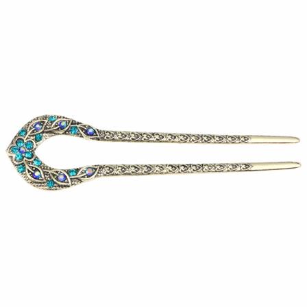 Vintage hårpinne, krystall strass dobbel sink hårnålpinne frisyre chignon hårnål (blå)