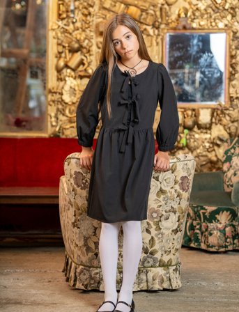 Hound Ribbon Dress - Black - 16 y