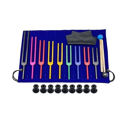 9 stykker fargerike Solfeggio-stemmegafler i aluminiumslegering, stemmegafler for terapi, stemmeterapi