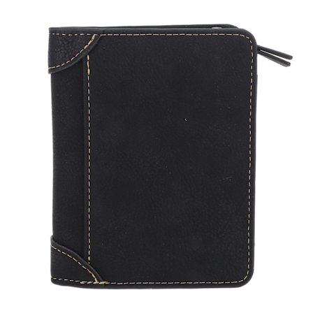 Vintage Tri Fold Myntpung Glidelås Lommebok for Menn med Multikortspor Svart