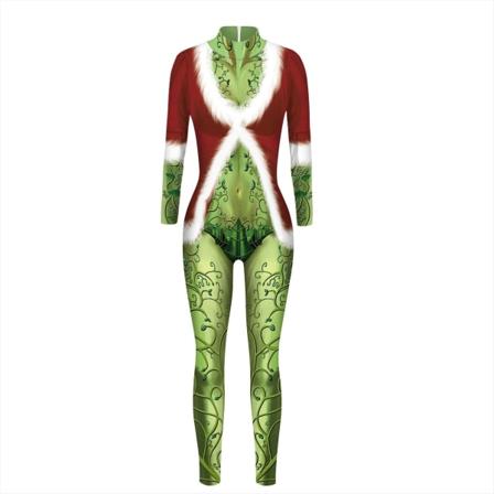 How the Grinch Stole Christmas Cosplay Sexig Jumpsuit Catsuit Karaktärskostymer Zentai Halloween Kvinnor Body Fancy Dress 2