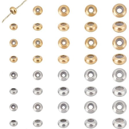 40 kpl 2 Väriä 5 Kokoa Liukuestehelmet Ruostumattomasta Teräksestä Kumiset Välihelmet 6-10mm Säädettävät Liukusulkimet Rondelle-helmet Irtokivet 