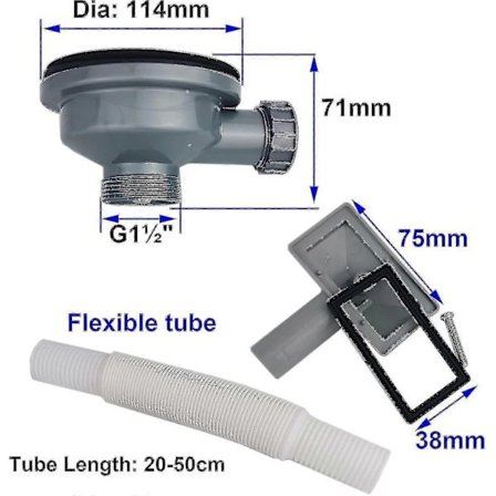 Vask 114mm Drypbakke Si og Rektangulært Overløb, Rustfri Vask Kurvesi Ft[PL]