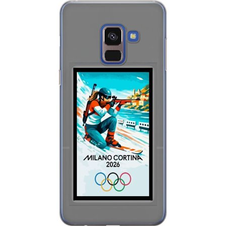 Kompatibelt Mobildeksel til Samsung Galaxy A8 (2018) Retroplakat Cortina Milano 2026 med fjell, vintersportsutøvere, italienske trikolor, Milano-kated