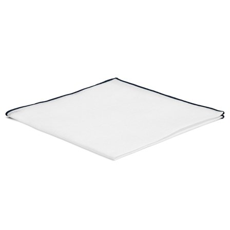 Bílý kapesníček do saka s tmavě modrými okraji pro muže - Jednobarevné kapesníčky do saka