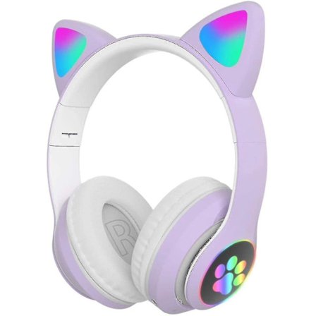 Gaming Headset Fashion Bluetooth Kattöron Led Kompatibel Ljus Upp Trådlöst Headset Lila