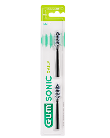 Gum Sonic Daily tannbørstehode refill sort soft 2 stk
