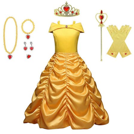 3-9 år Barn Flickor Beauty And the Beast Fancy Dress Up Belle Princess Cosplay Fest Kostymer+tillbehör Presenter