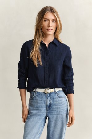 GANT Damen Regular Fit Leinen Bluse (34) Marineblau