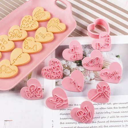 10 stk Hjerter 3D Cookie Forme Prægeudskærere Valentines Day Cookie Cutter Sæt