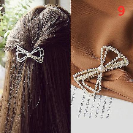 Rhinestone Alloy Hårnål Sido Bangs Clip Pearl Bow Feather Sprin