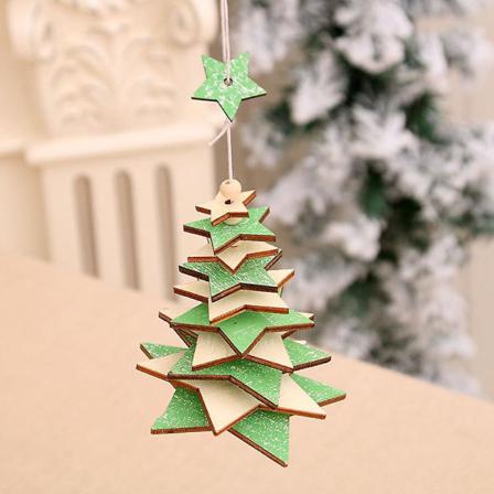 Jul Trä Klocka Hänge Julgran Prydnadssaker Green