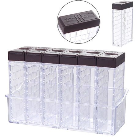 Sæt med 6 krydderiglas, Shaker Box kryddersæt, krydderiopbevaringsbeholdere til opbevaring af køkkenkrydderier, brun