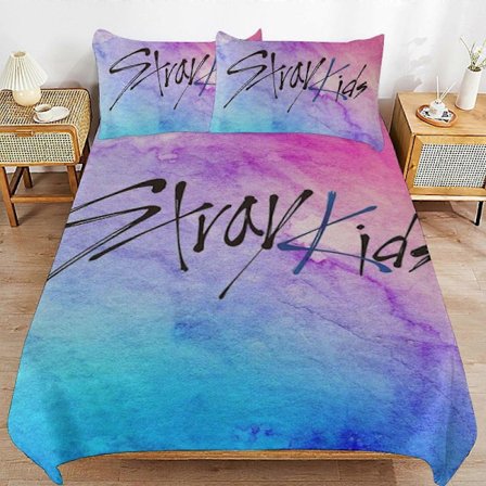 Sengesæt SX272 Stray Kids Sengesæt Dynebetræk Komfortabelt og Let Tegneserie Sengetøj 3 Dele (1 Dynebetræk og 2 Pudebetræk) AC272