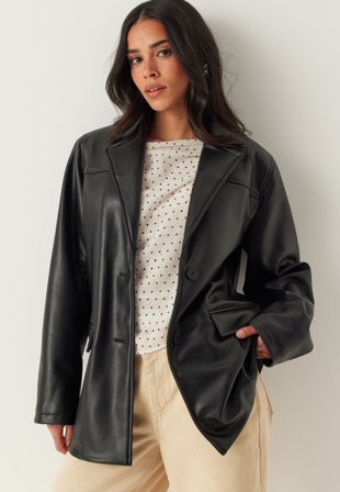 Bubbleroom - PU Blazer Jacket - Black - Kläder