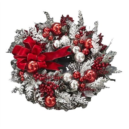 Röda och vita sladdlösa julkransar dekoration för ytterdörr, vägg hängande julgirlang