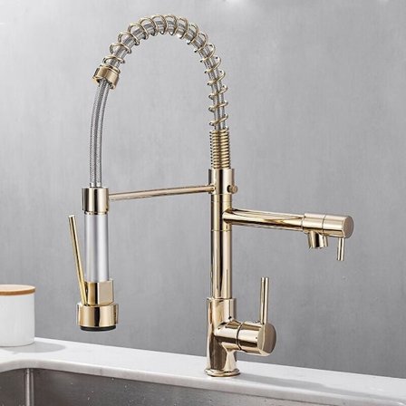 Utrekksbar kjøkkenkran med 2 sprayer 360° svingbar kjøkkenbatteri med 2 spraymoduser Kaldt og varmt tilgjengelig Gull