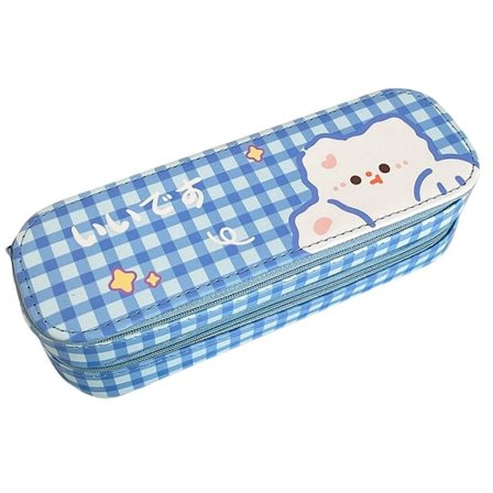 Sarjakuva kaksinkertainen penaali Opiskelijoiden paperitavaralaukku SININEN - varastossa