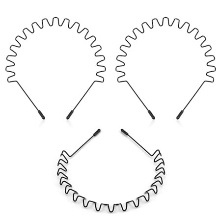 Hårbånd Menn, Metallhårbånd kompatible Kvinner, Hårbånd Menn, Svart Bølgete 3 stk