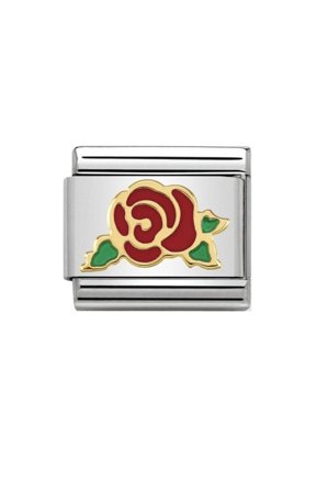 Symbols 18k Gold & enamel Red rose versailles