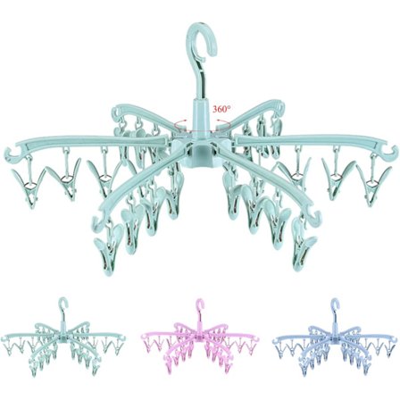 24-Pind Foldbar Sokkeophæng Rotérbart Tørrestativ Sokketørrer til Lingeri Tøj Sko Indlæg