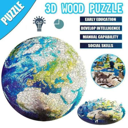 Trä Runda Pussel Pedagogiska Spel Earth Large A5 90