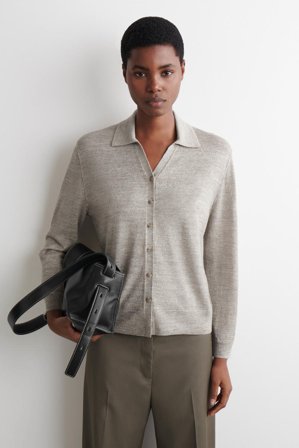 COS Women's Knitted Linen Merino Shirt in Beige