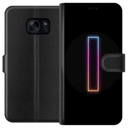 Kompatibel Tegnebogsetui til Samsung Samsung Galaxy S7 Minimalistisk neonbogstav I i regnbuefarver mod mørk baggrund