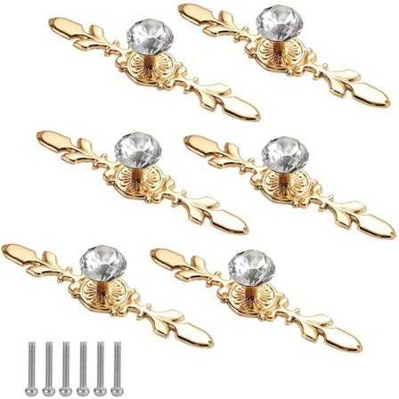 6 stk. Diamant Dørhåndtag Guld Krystal Dørhåndtag Skabsknap