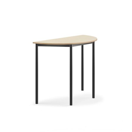 Desk BORÅS, semi-circular, 1200x600x900 mm, birch laminate, anthracite