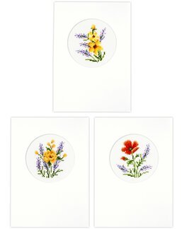 Stickpackung Karte Blumen 3-er Pack - Vervaco