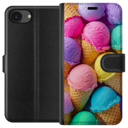 Kompatibel Tegnebogsetui til Apple iPhone 16e Rainbow Is motiv med farverige is i vaffel, sød, farverig og sommerlig dessertmotiv