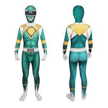 Mighty Morphin Power Rangers Cosplay Kostume Jumpsuit Bodysuit Fest Udklædningssæt til Unisex (150 Grøn)