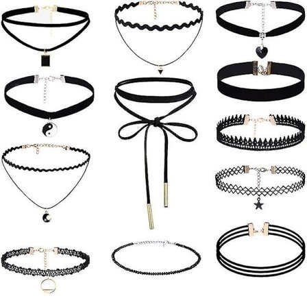 12-delad chokerhalsband set stretch klassisk gotisk choker