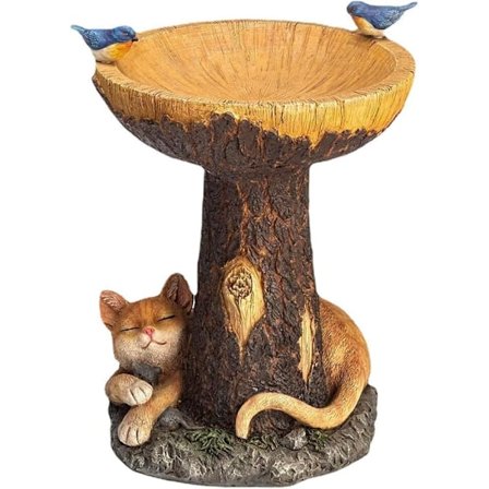 Resin Kat Fuglebad Stående Resin Fuglefoder Fuglebad Skål Have Gård Statue Ornament Simulation Kat Udendørs Dekoration
