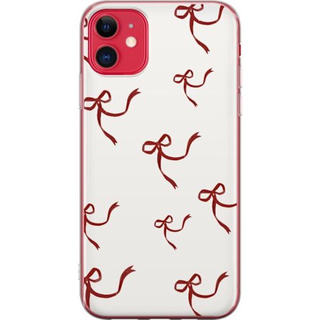 Kompatibel Mobilcover til Apple iPhone 11 Rød Bånd Mønster med røde silke bånd på lys baggrund perfekt til jule romantik og elegance