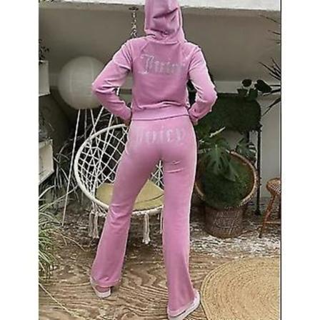 Sammetsjuicy Syset Hoodies Velvet Zippade Tröja och Byxor Set Sportkläder 2024 Dam Vår/Höst Tracksuit Crop (XL Rosa)