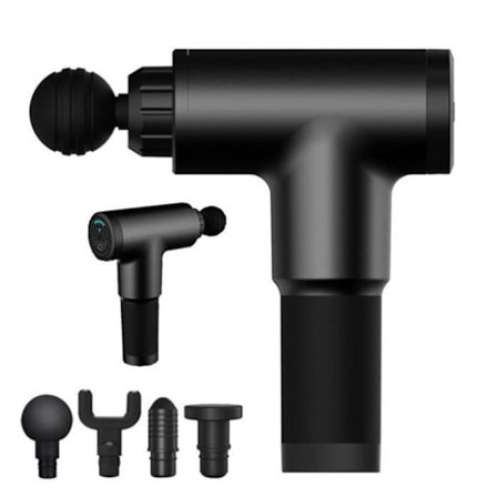 (Sort) 6-positions, 4-massage genopladelig massagepistol med filterløs, bærbar, EU-godkendt fasciepistol